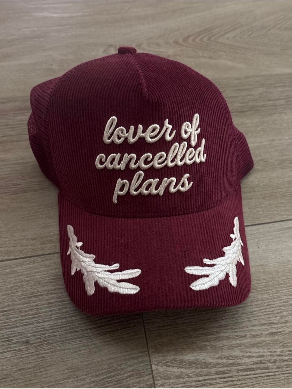 Burgundy 'Lover of Cancelled Plans' Embroidered Cap
